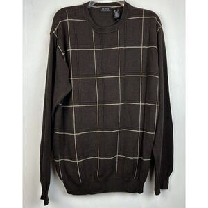 Vtg Axcess Sweater Mens XL Crew Brown Pullover Grandpa Window Pane Cotton Blend